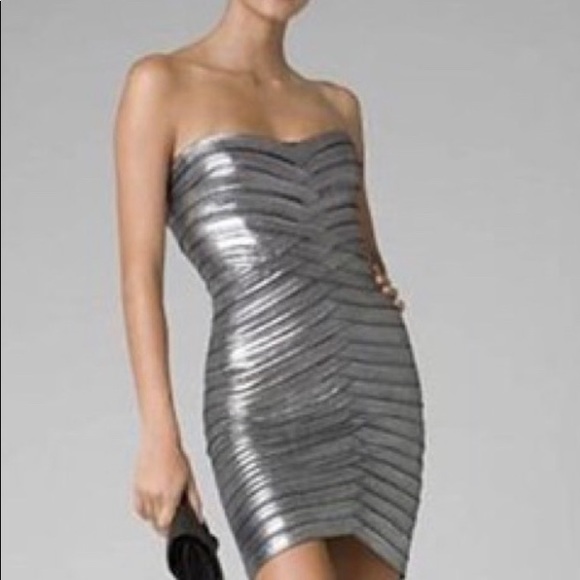 BCBG Silver Metallic Bandage Dress size Small - Picture 1 of 8
